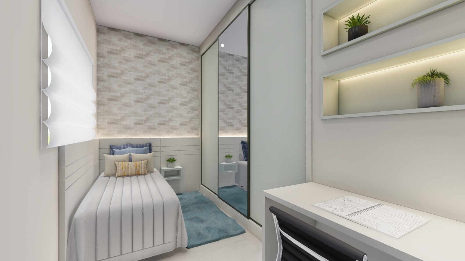 Quarto planejado com cabeceira